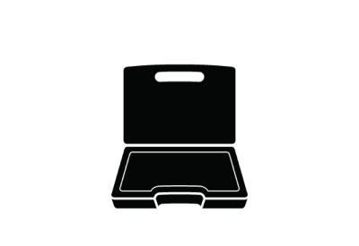 Menu icon of an open service tool case, black pictogram