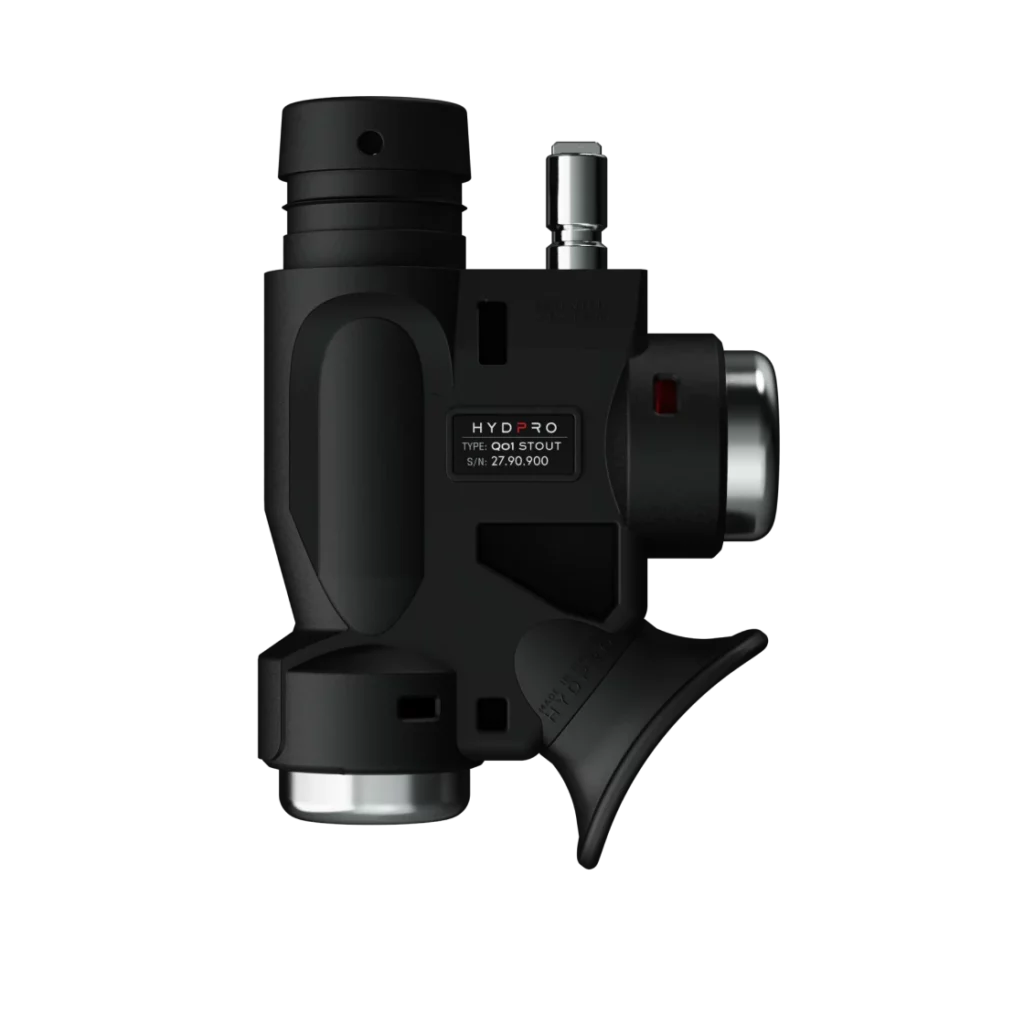 HYDPRO Power Q01 Stout Metal inflator side view with type label