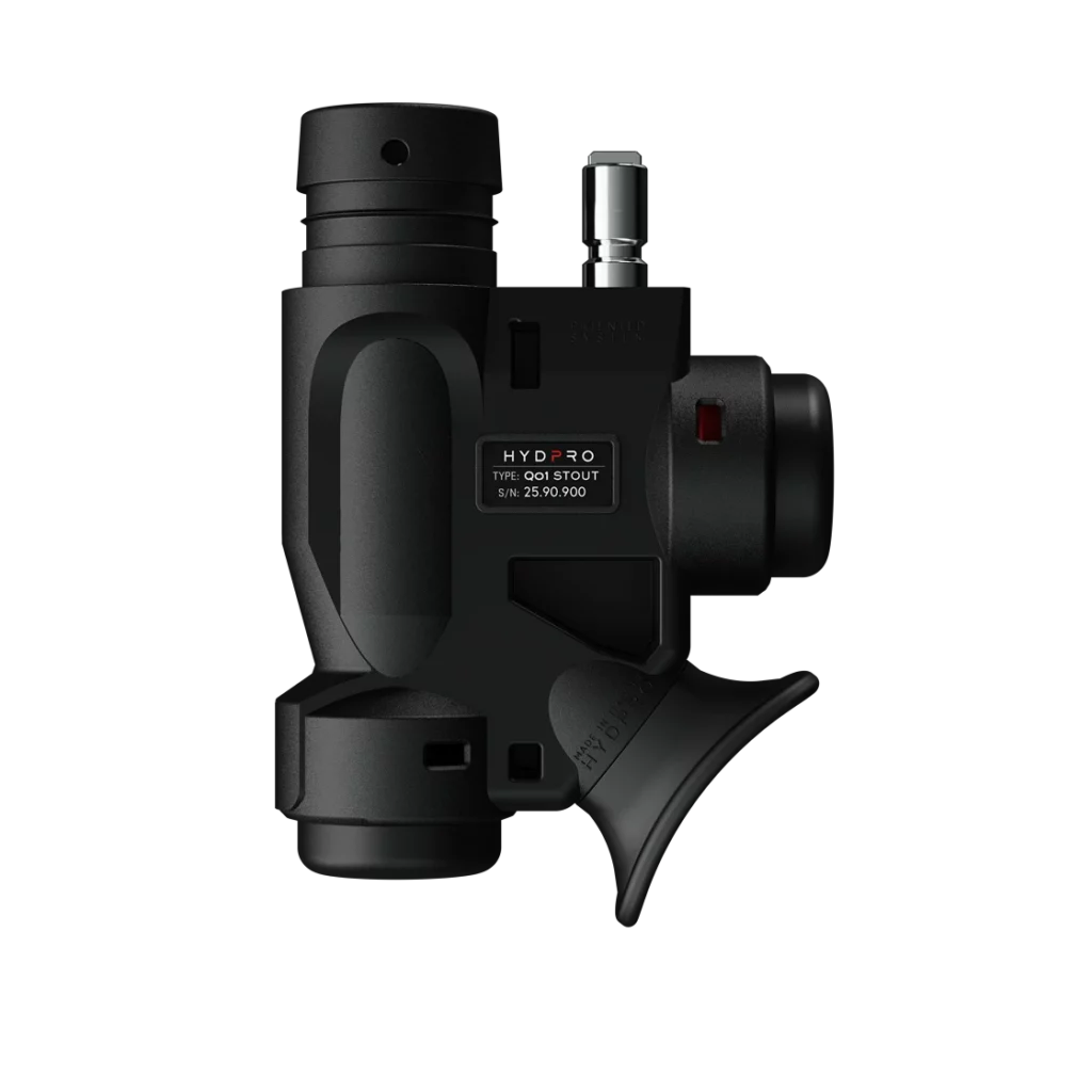 HYDPRO Power Q01 Stout Technopolymer inflator side view with type label