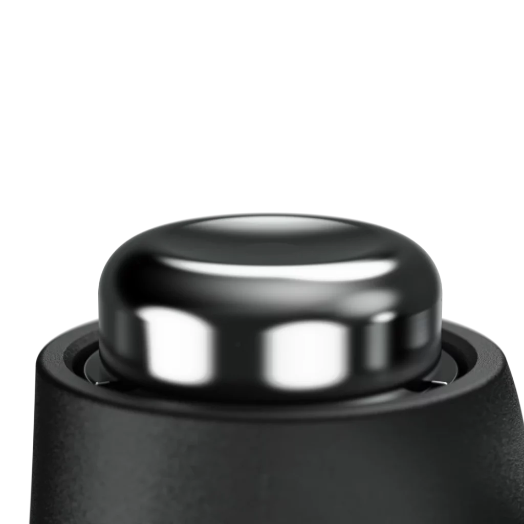 Close-up of the chrome metal button on the HYDPRO Power X01 Metal inflator