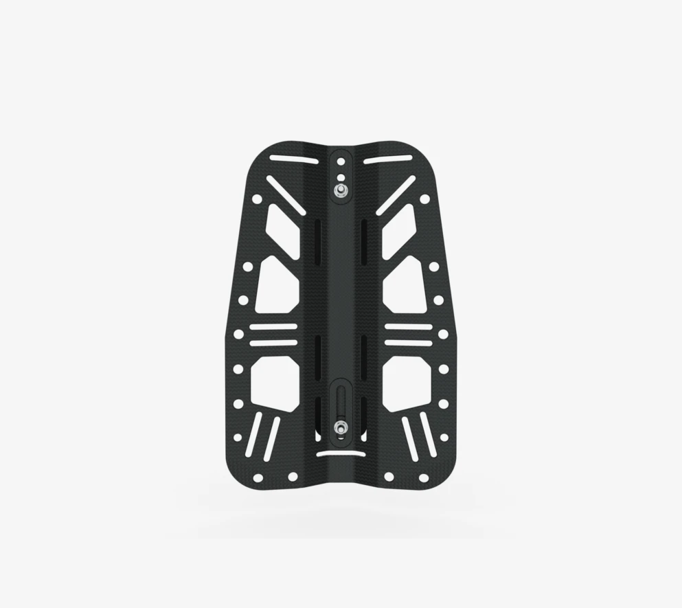 HYDPRO Backplate W01 carbon-fiber backplate front view with cutouts and mounting slots